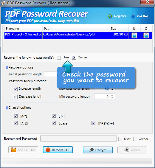 Choose password you want to recover