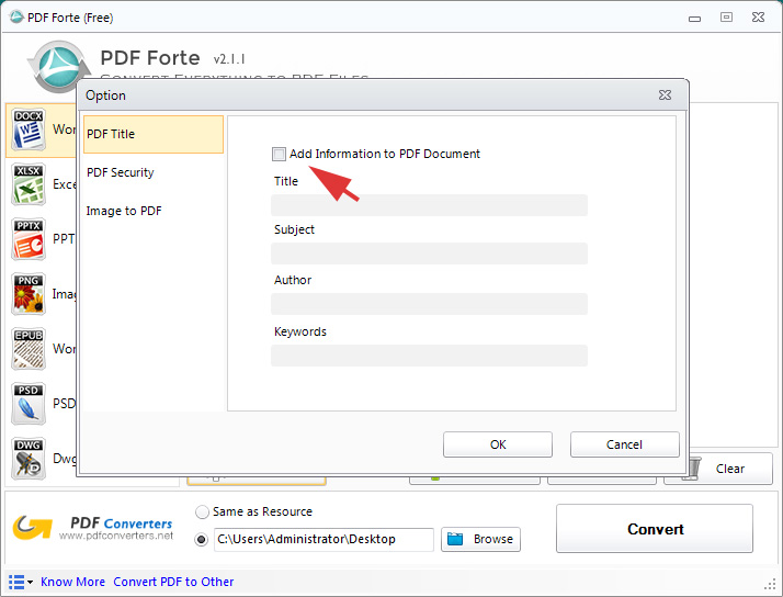 Add metadata to PDF using PDF Forte for free