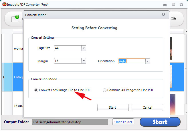 convert each image file to a single PDF file.