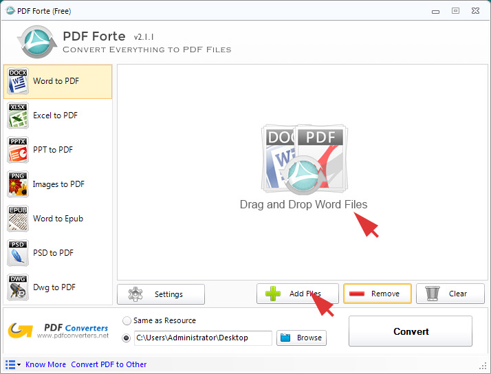 add pdf files to PDF Forte by drag and drop