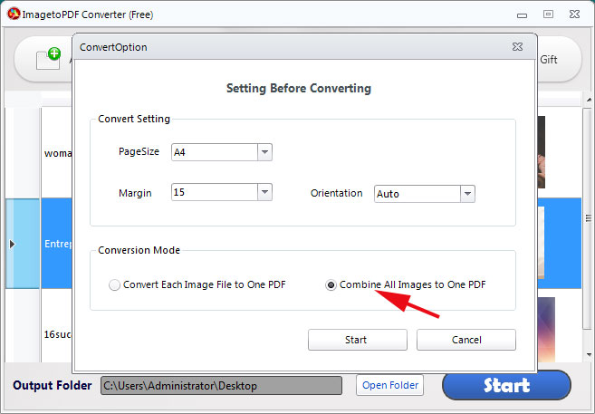 combine all images to one single PDF file.
