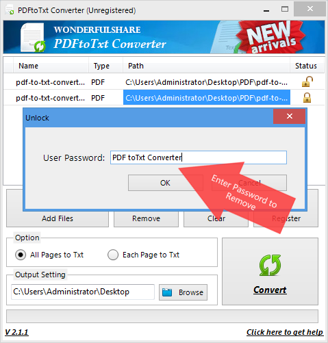 unlock the PDF file with password