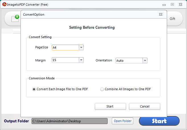 Choose to convert each image file to pdf document or combine all image files into one PDF