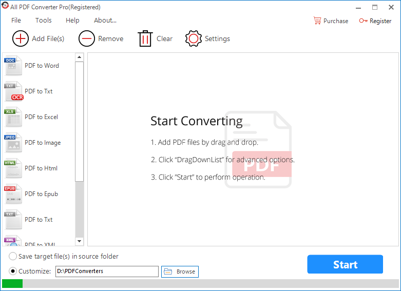 Main window of All PDF Converter