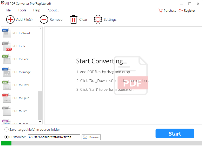 This is the interface of All PDF Converter Pro.