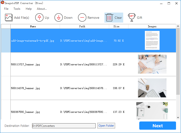 Convert image files to PDF documents