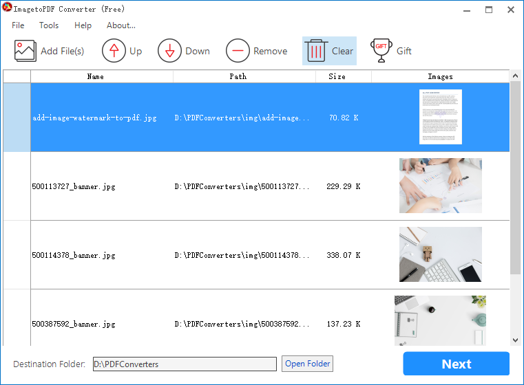 ImagetoPDF Converter mainwindow.