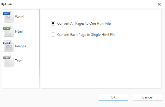 output modes for PDF-to-HTML conversion.