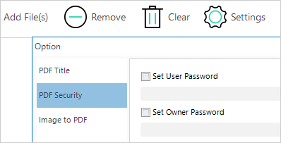 Set security for output PDF files.
