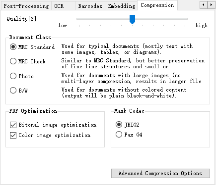 "Compression" panel of Foxit