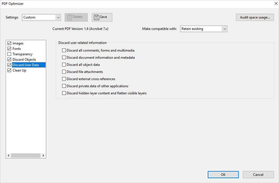 "Discard Userdata" module of Adobe Acrobat DC.