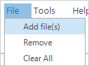 "Add file(s)" button on the drop-down list of "File".