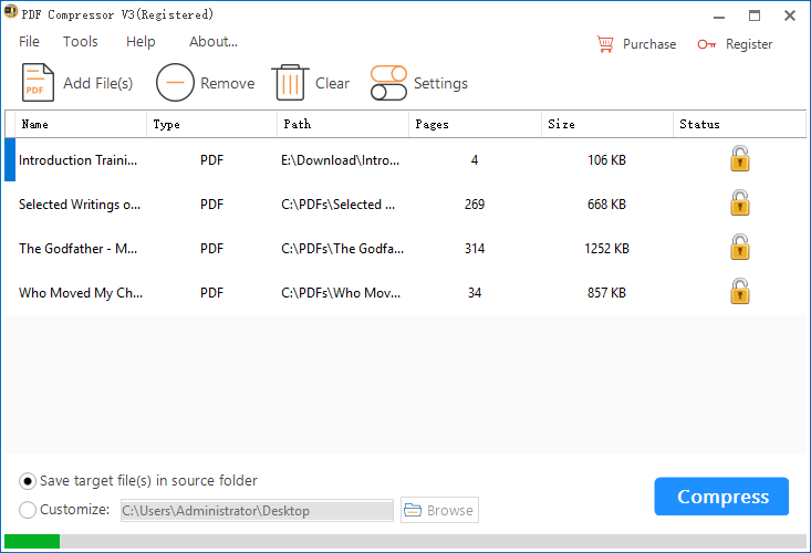 Files added to PDF Compressor V3.