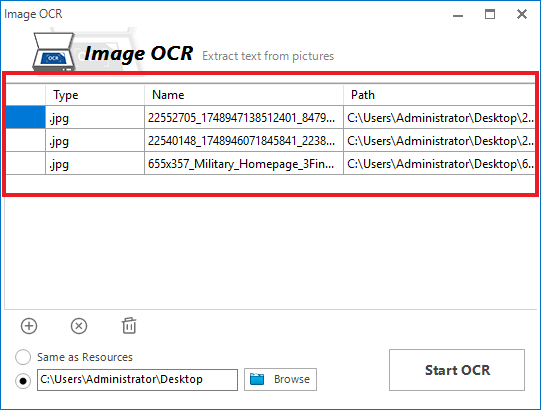 images added in the "image OCR" dialog.