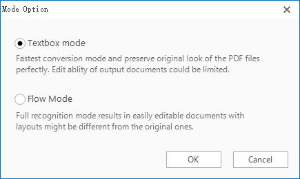 "Mode Options" of PDFtoWord Converter.
