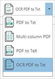 "OCR PDF to Txt" option of PDFtoTXT Converter.