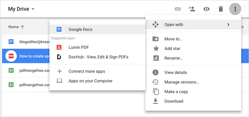 Open file with Google Docs