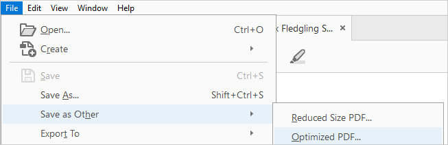 "Optimized PDF' selection of Adobe Acrobat DC.