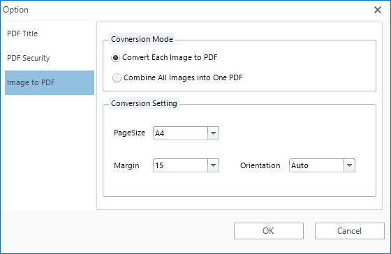 options for images to pdf conversion.