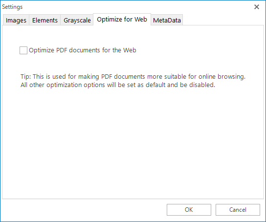 "Optimize for Web" tab on "Settings" panel.