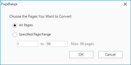 "PageRange" panel of PDFtoWord Converter.