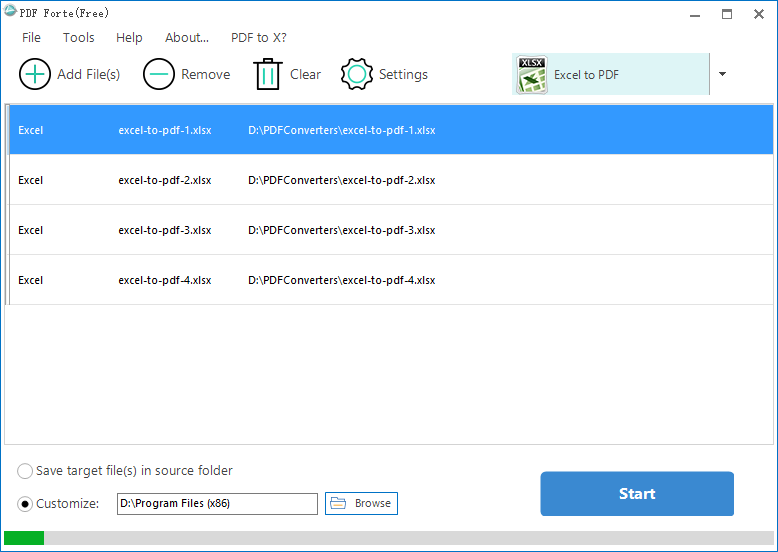 Convert excel to pdf in batch mode with PDF Forte