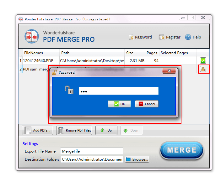 screenshot of PDF Merge Pro