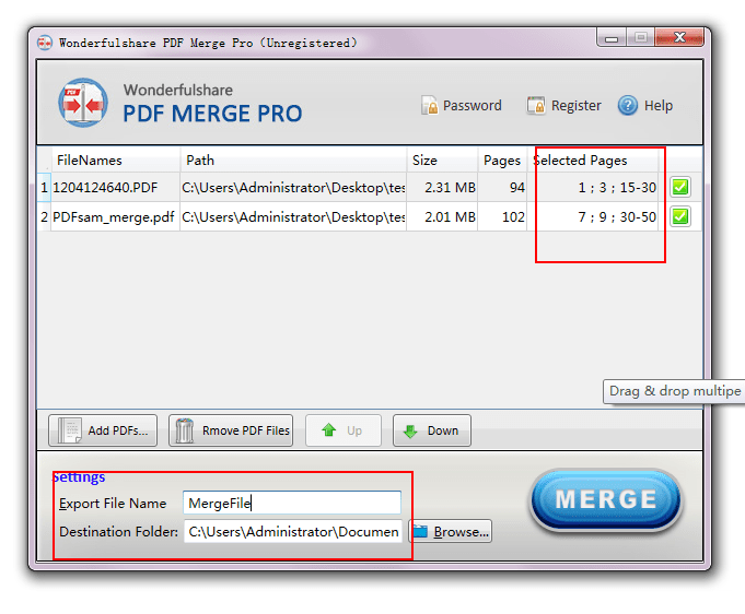 screenshot of PDF Merge Pro