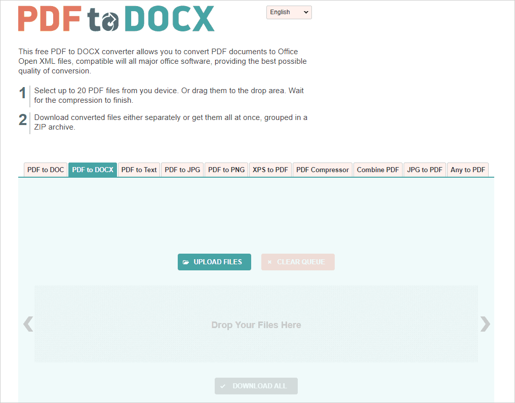 "PDF to DOCX" online tool. 