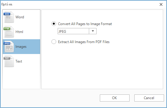 output mode for PDF to image conversion