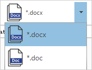 "*.DOCX" option and "*.DOC" option in the conversion drop-down menu of PDFtoWord Converter.