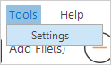 "Settings" selection in the drop-down menu of "Tools".