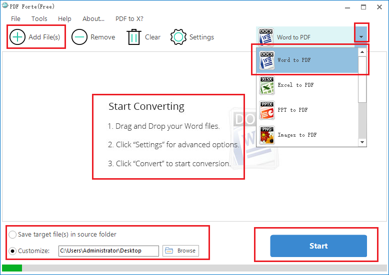 Convert word to pdf with PDF Forte.