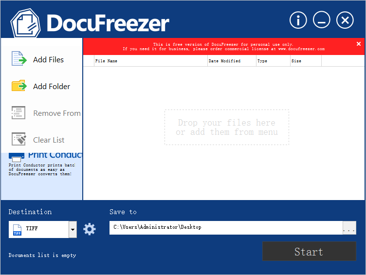 Interface of Docufreezer.