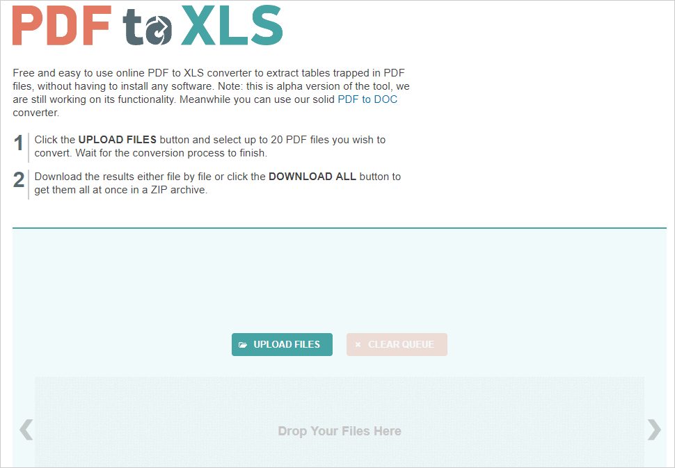 This is the site "pdftoxls.com".